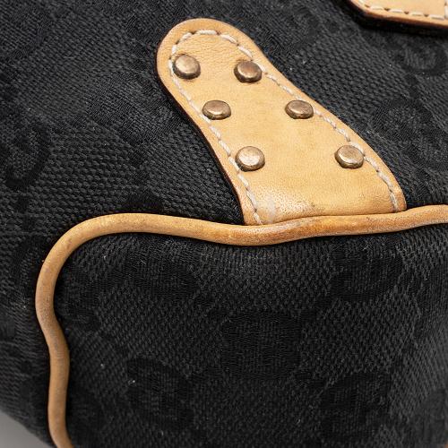 Gucci Canvas Leather Studded Horsebit Shoulder Bag