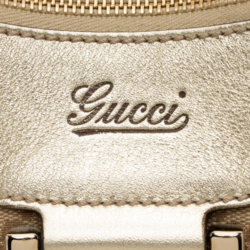 Gucci GG Canvas Metallic Leather D Ring Medium Hobo