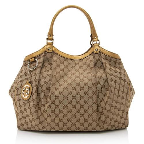 Gucci GG Canvas Metallic Leather Sukey Large Tote