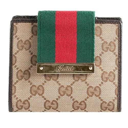 Gucci GG Canvas Web Script Compact Wallet