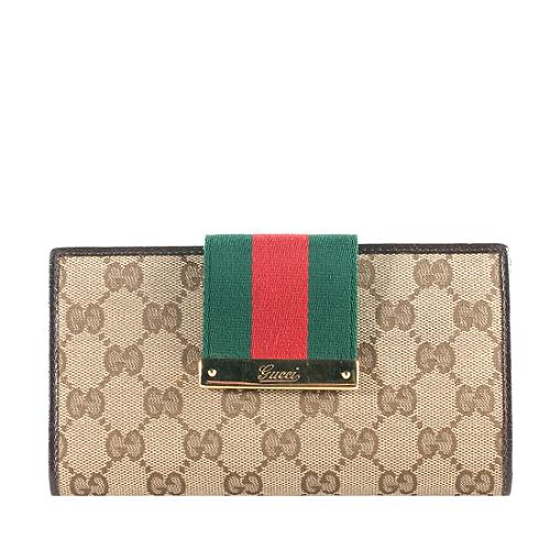 Gucci GG Canvas Web Script Continental Wallet