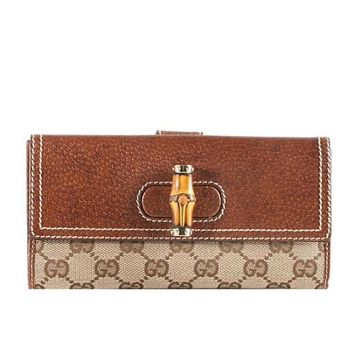 Gucci GG Fabric Bamboo Flap French Wallet