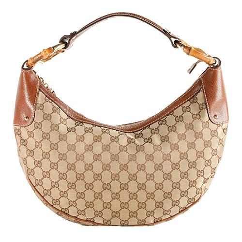 Gucci GG Fabric Bamboo Ring Medium Hobo Handbag
