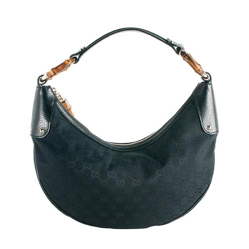 Gucci GG Fabric Bamboo Ring Medium Hobo Handbag