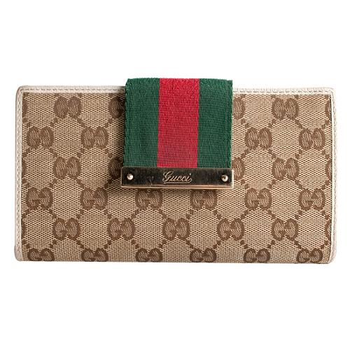 Gucci GG Fabric Engraved Script Logo Continental Wallet