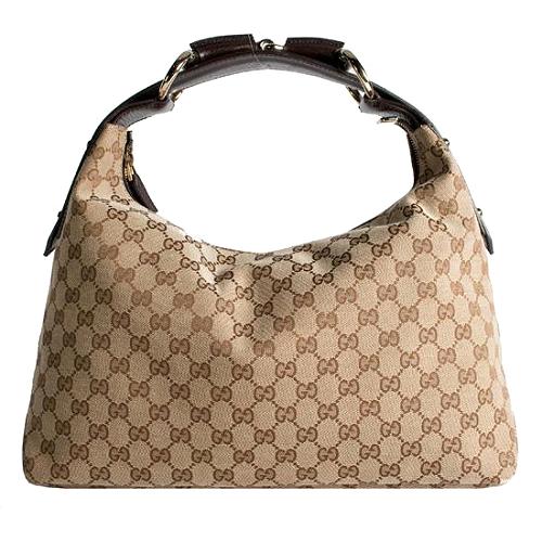 Gucci GG Fabric Horsebit Medium Hobo Handbag