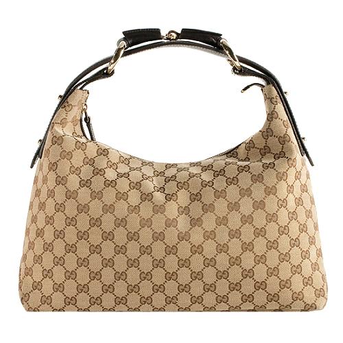 Gucci GG Fabric Horsebit Medium Hobo Handbag