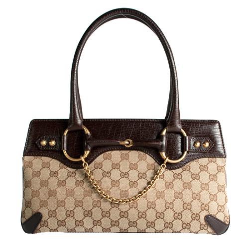 Gucci GG Fabric Horsebit Satchel Handbag