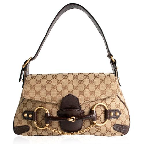 Gucci GG Fabric Horsebit Shoulder Handbag
