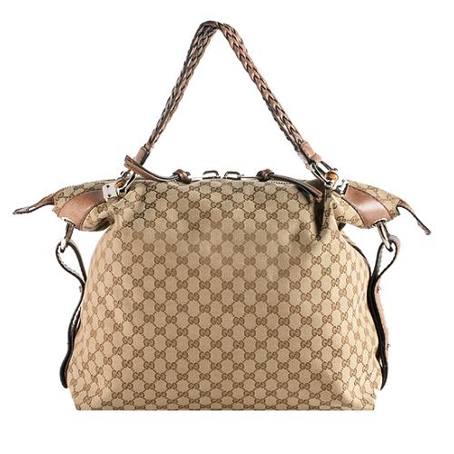 Gucci GG Fabric Large Bamboo Bar Shoulder Handbag