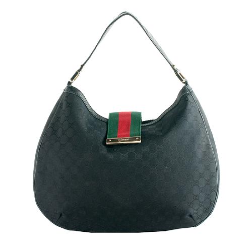 Gucci GG Fabric New Ladies Web Large Hobo Handbag