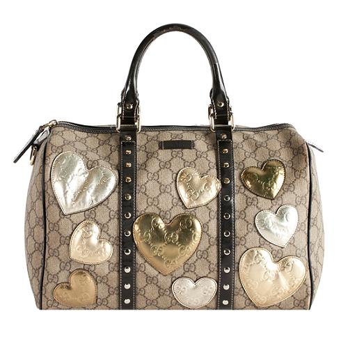 Gucci GG Supreme Metallic Guccissima Leather Heart Joy Medium Boston Bag - FINAL SALE