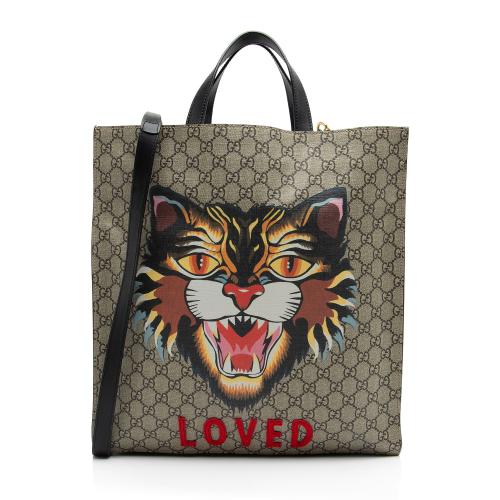 Gucci GG Supreme Soft Angry Cat Vertical Courrier Tote