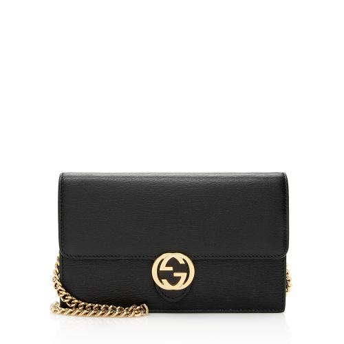 Gucci Grained Calfskin Interlocking G Chain Wallet