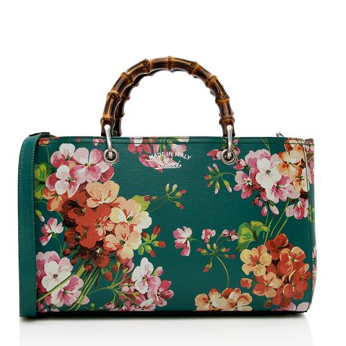 Gucci Leather Bamboo Blooms Medium Shopper Tote