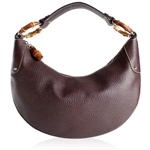 Gucci Leather Bamboo Ring Medium Hobo Handbag