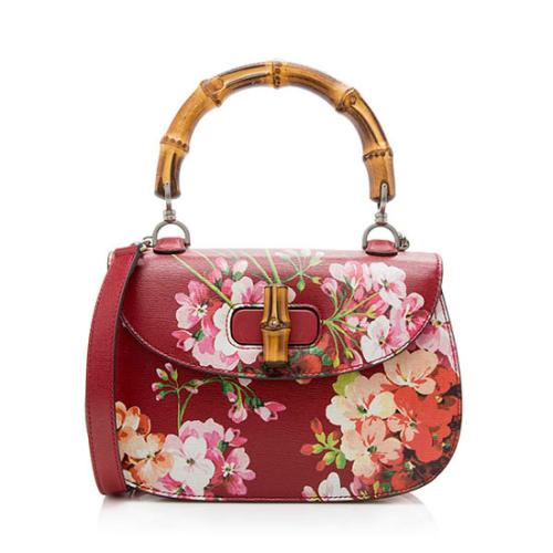 Gucci Leather Blooms Bamboo Top Handle Shoulder Bag