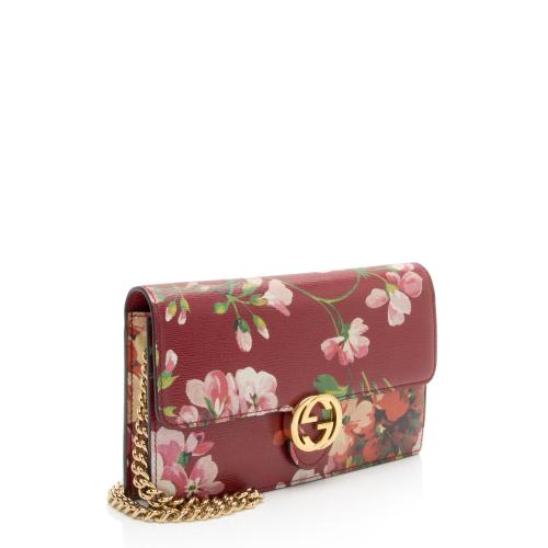 Gucci Leather Blooms Interlocking GG Wallet on Chain
