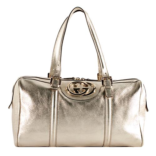 Gucci Leather Britt Medium Boston Satchel Handbag
