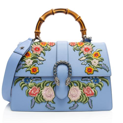Gucci Leather Embroidered Bamboo Dionysus Large Top Handle Bag