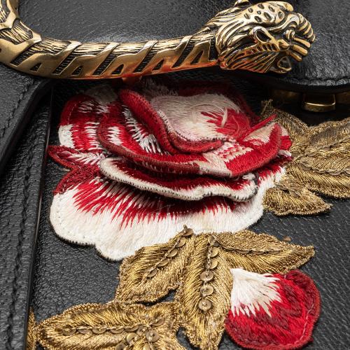 Gucci Leather Embroidered Rose Dionysus Medium Shoulder Bag