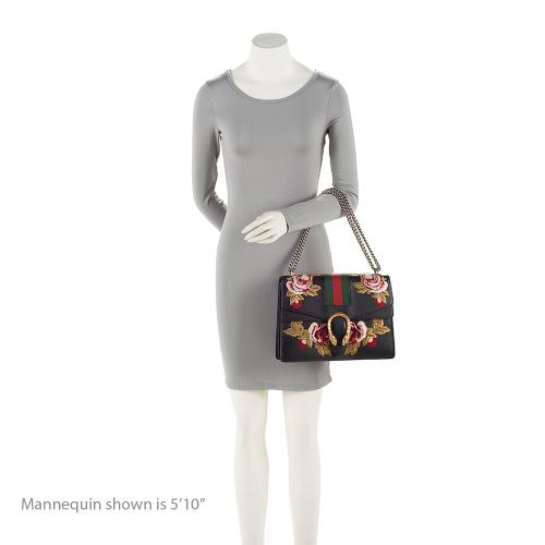 Gucci Leather Embroidered Rose Dionysus Medium Shoulder Bag