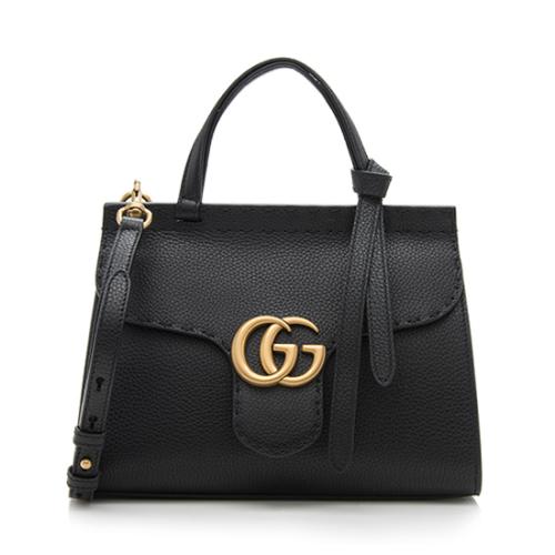Gucci Pebbled Leather GG Marmont Top Handle Small Shoulder Bag