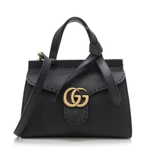 Gucci Pebbled Leather GG Marmont Top Handle Mini Shoulder Bag