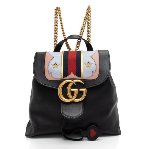 Gucci Leather GG Marmont Web Flap Chain Backpack