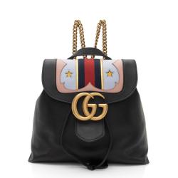 Gucci Leather GG Marmont Web Flap Chain Backpack