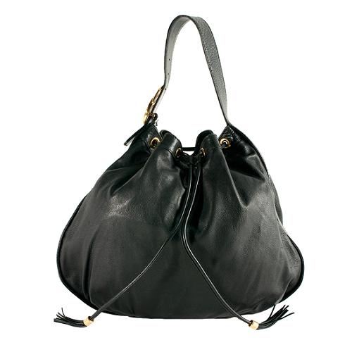 Gucci Leather 'Interlocking Icon' Drawstring Hobo Handbag