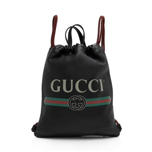 Gucci Leather Logo Drawstring Backpack