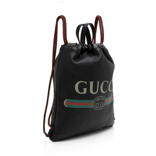 Gucci Leather Logo Drawstring Backpack