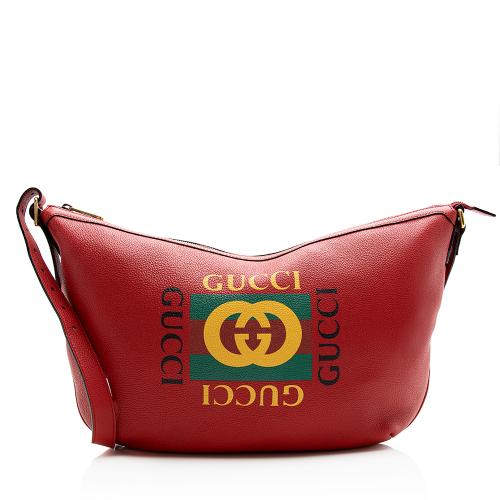 Gucci Leather Logo Half Moon Messenger Bag