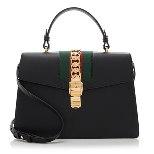 Gucci Leather Sylvie Medium Top Handle Bag