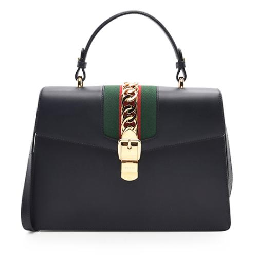 Gucci Leather Sylvie Medium Top Handle Bag