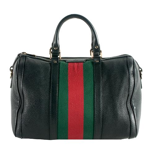 Gucci Leather Vintage Web Medium Boston Satchel Handbag - FINAL SALE