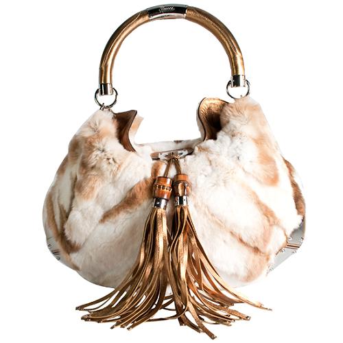 Gucci Limited Edition Rabbit Fur Indy Top Handle Satchel Handbag