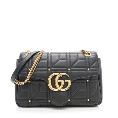 Gucci Matelasse Leather GG Marmont Studded Medium Flap Shoulder Bag