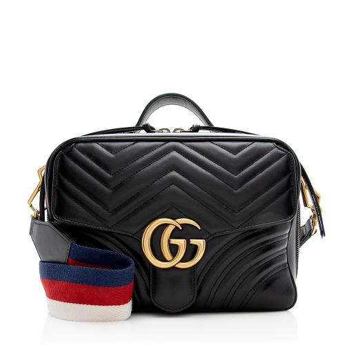 Gucci Matelasse Leather GG Marmont Top Handle Zip Around Small Shoulder Bag