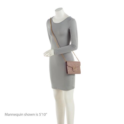 Gucci Matelasse Leather Pearl GG Marmont Flap Mini Wallet Bag