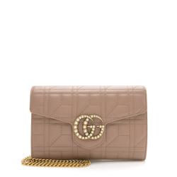Gucci Matelasse Leather Pearl GG Marmont Mini Chain Bag