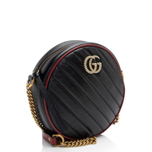 Gucci Matelasse Leather Torchon GG Marmont Round Mini Shoulder Bag