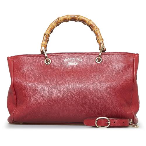 Gucci Red Leather Large Bamboo Shopper Tote