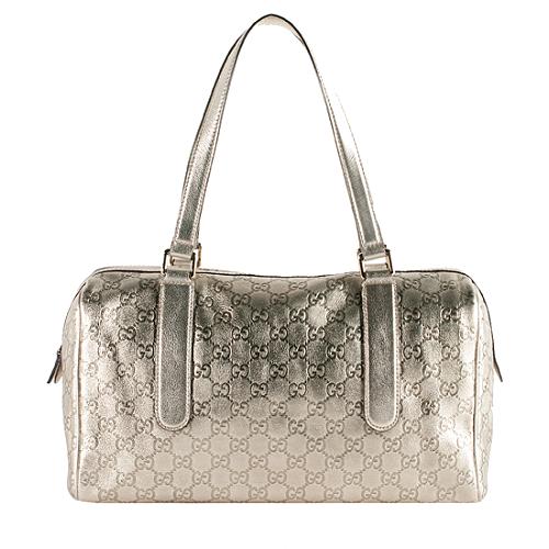 Gucci Metallic Guccissima Leather Large Boston Satchel Handbag