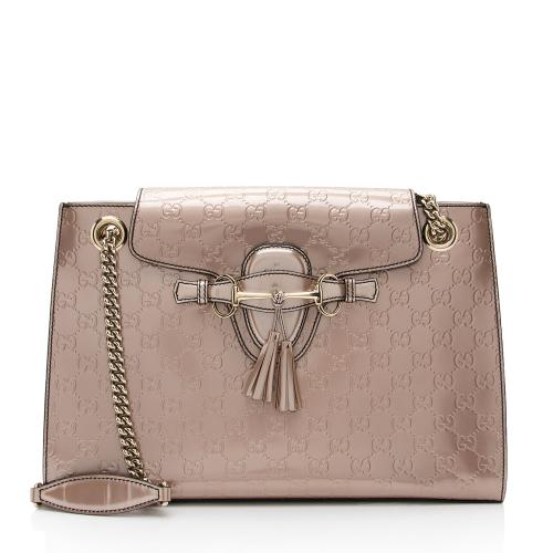 Gucci Metallic Patent Guccissima Leather Emily Large Shoulder Bag