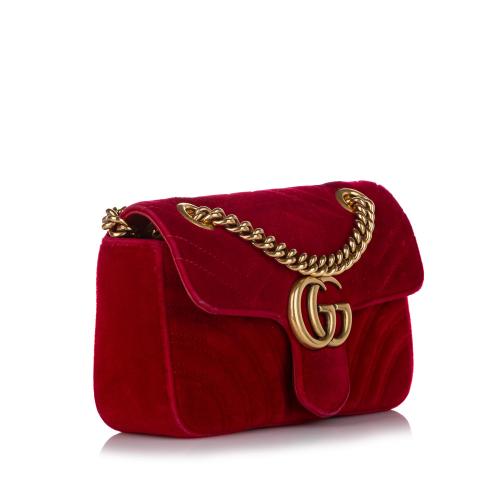 Gucci Red Mini GG Marmont Matelasse Velvet Crossbody Bag Metal