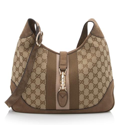 Gucci Nubuck GG Canvas Web Jackie Shoulder Bag