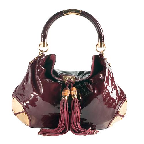 Gucci Patent Leather Indy Large Top Handle Satchel Bag
