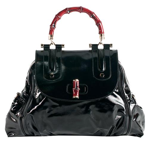 Gucci Patent Leather Pop Bamboo Large Top Handle Satchel